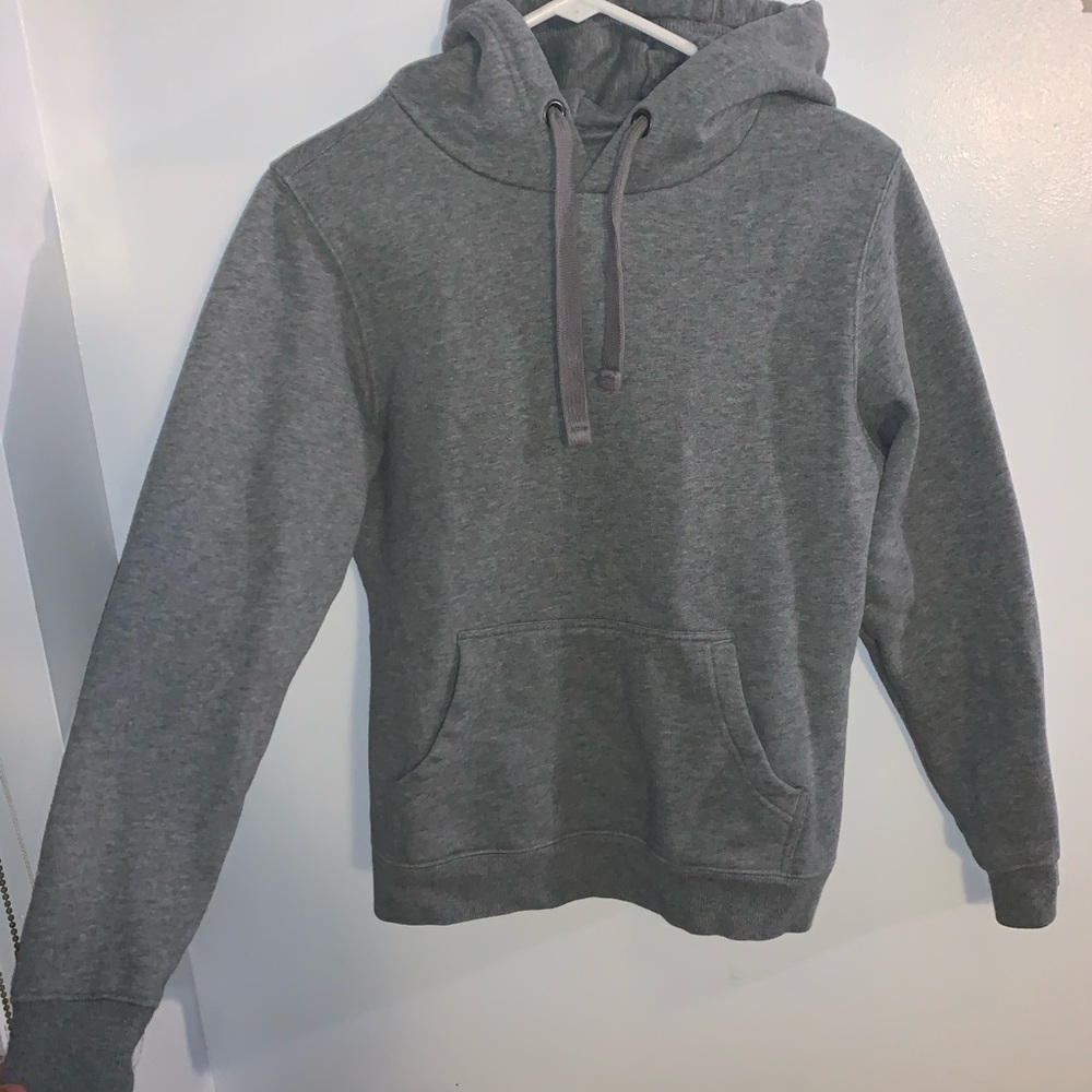 thick-ish gray hoodie with thick-ish straps small